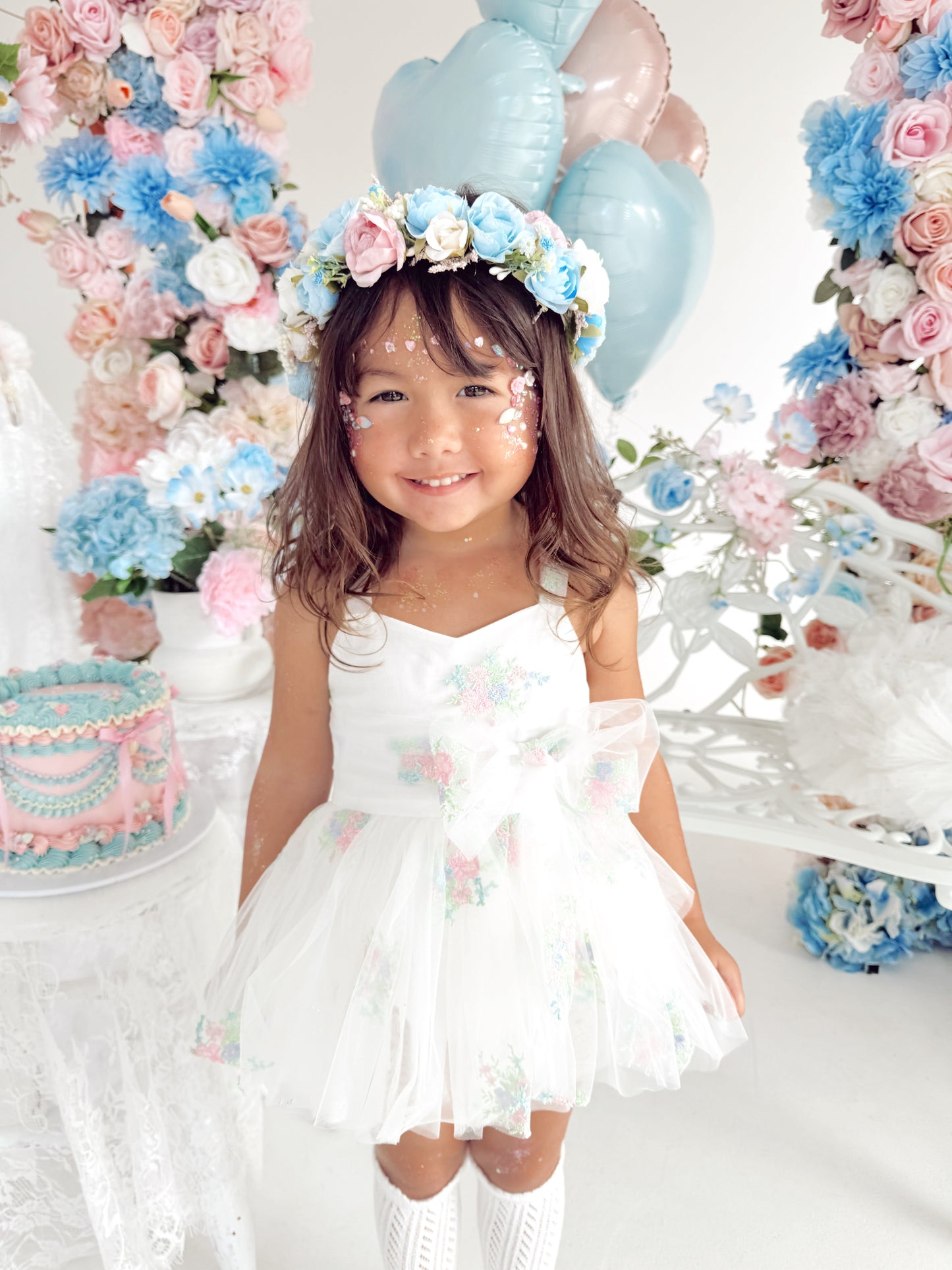 Aletta White Embroidered Baby Girl Tulle Party Romper