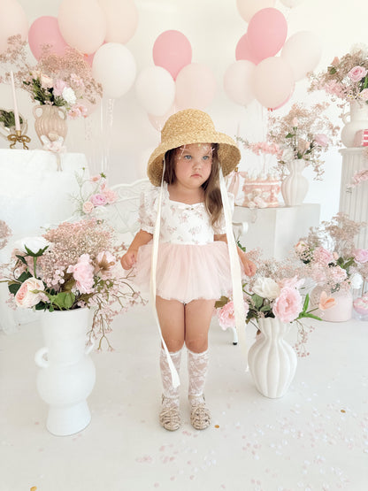 Odessa Flower Perfect Pink Floral Baby Girl Tulle Party Romper