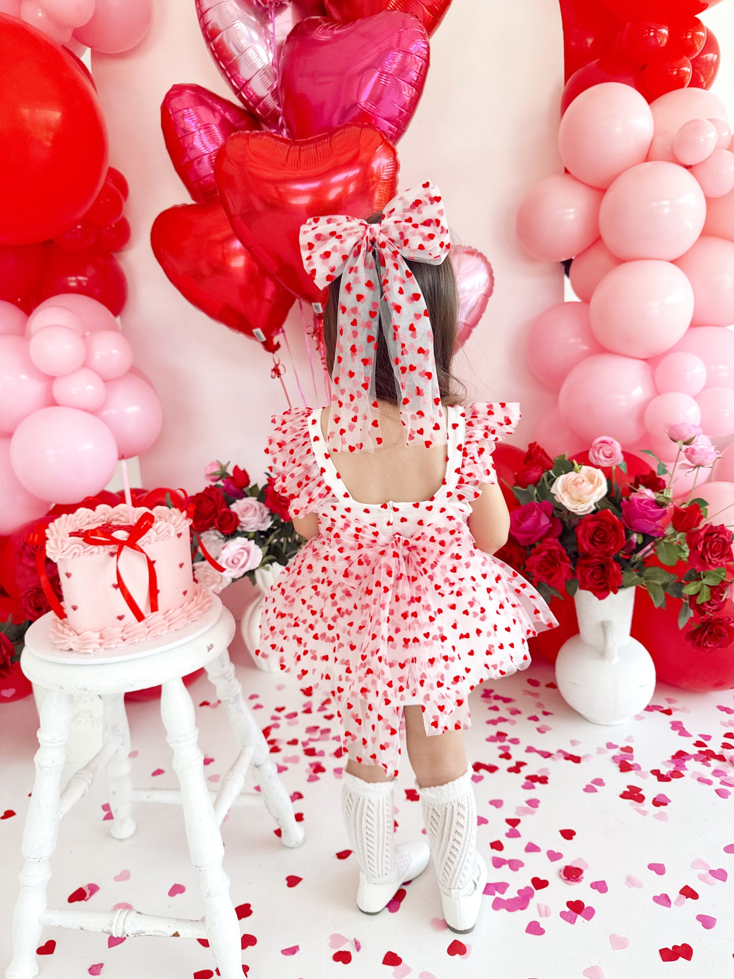 Valentina White Heart Baby Girl Tulle Party Romper