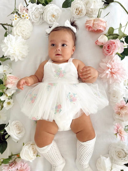 Aletta White Embroidered Baby Girl Tulle Party Romper