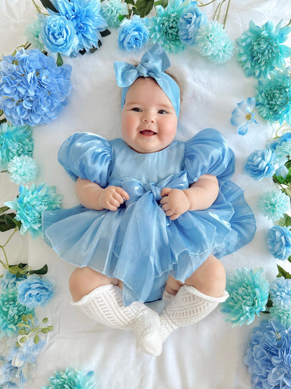Dolly Dove Blue Organza Baby Girl Party Romper