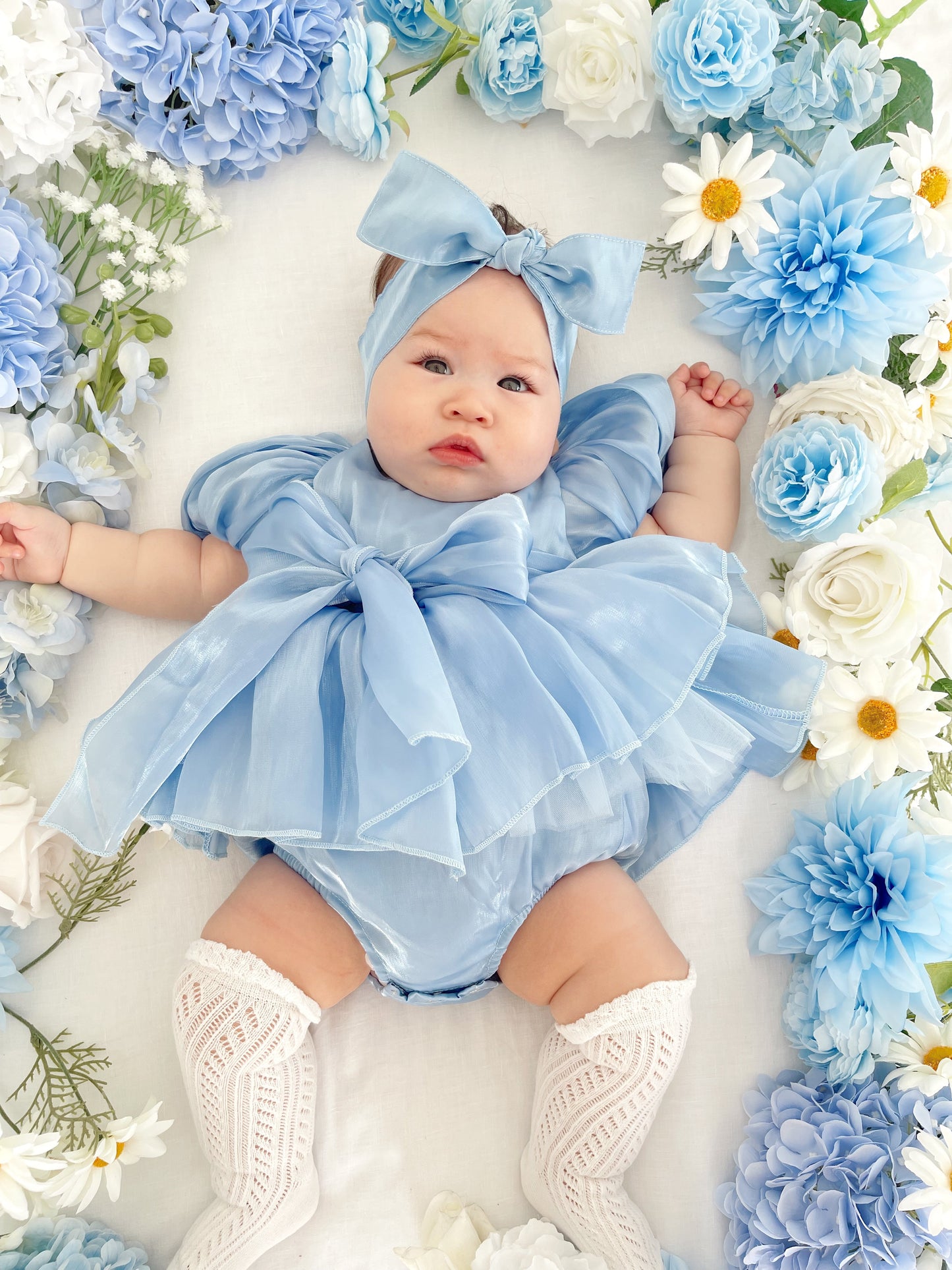 Dolly Dove Blue Organza Baby Girl Party Romper