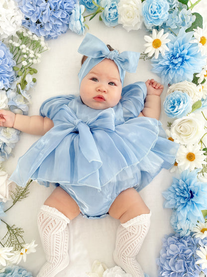Dolly Dove Blue Organza Baby Girl Party Romper