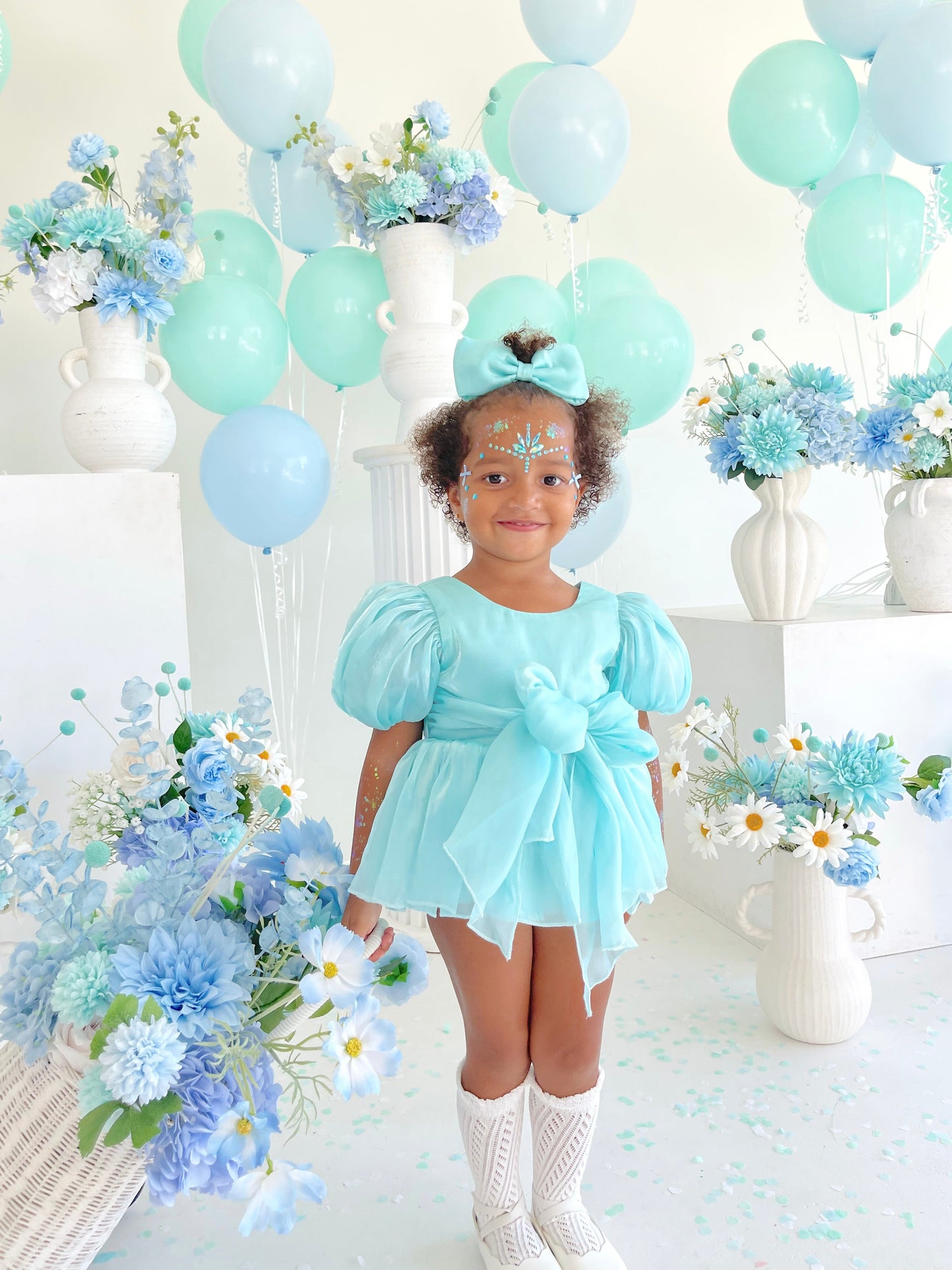 Dolly Turquoise Sky Organza Baby Girl Blue Party Romper