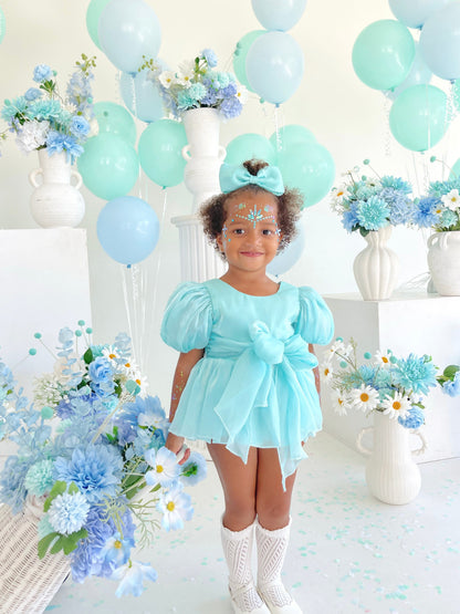 Dolly Turquoise Sky Organza Baby Girl Blue Party Romper