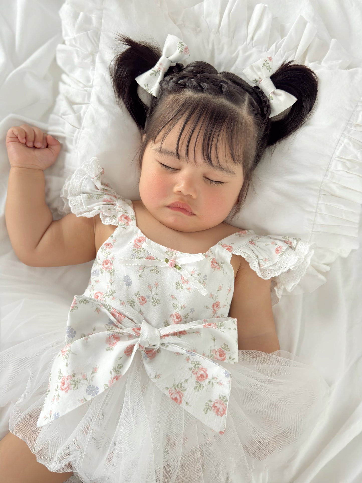 Cottage Fairy Baby Girl Floral White Tulle Party Romper