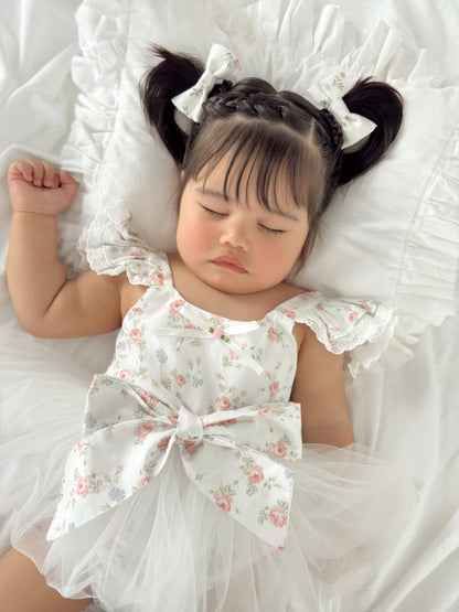 Cottage Fairy Baby Girl Floral White Tulle Party Romper