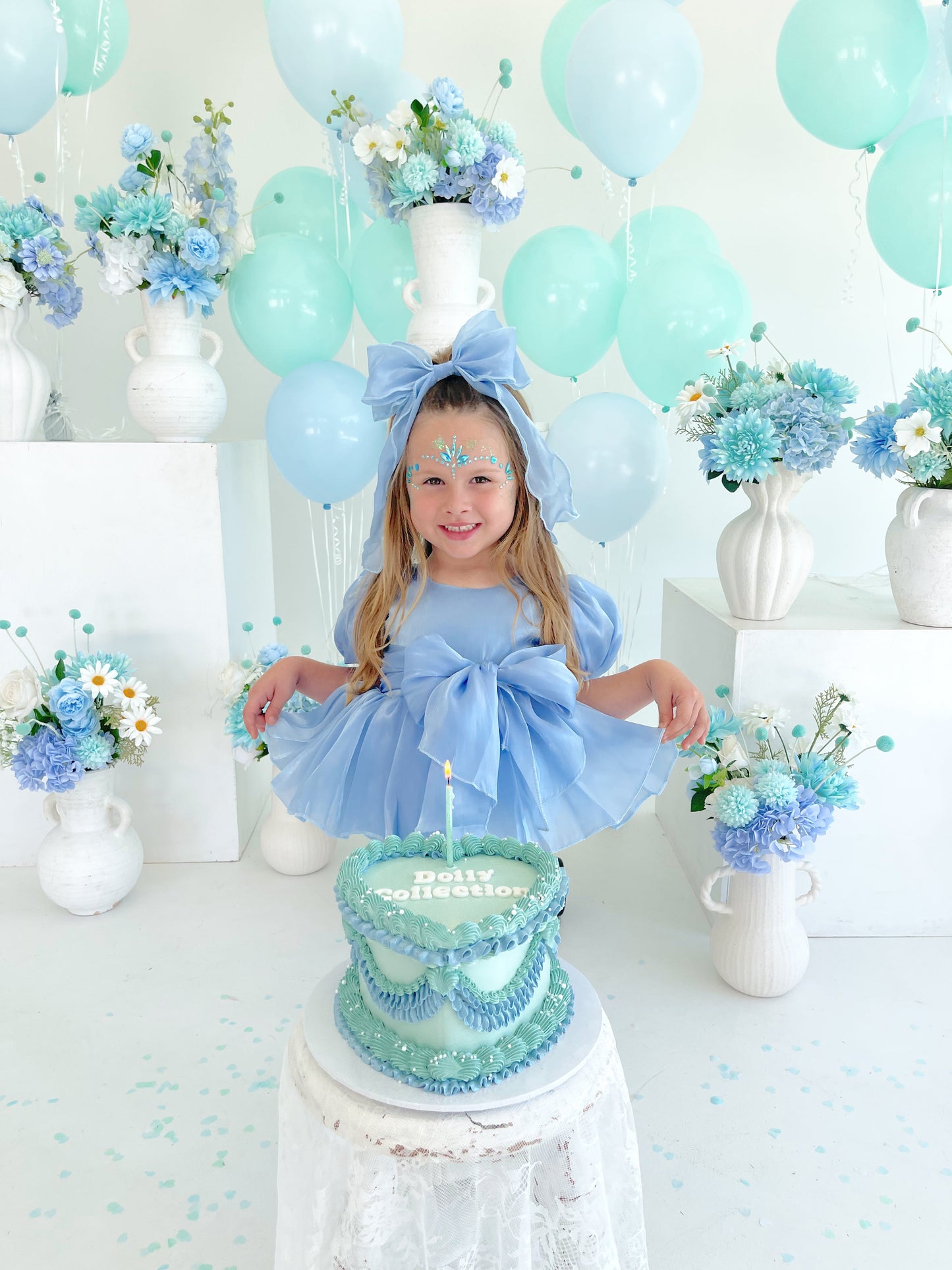 Dolly Dove Blue Organza Baby Girl Party Romper