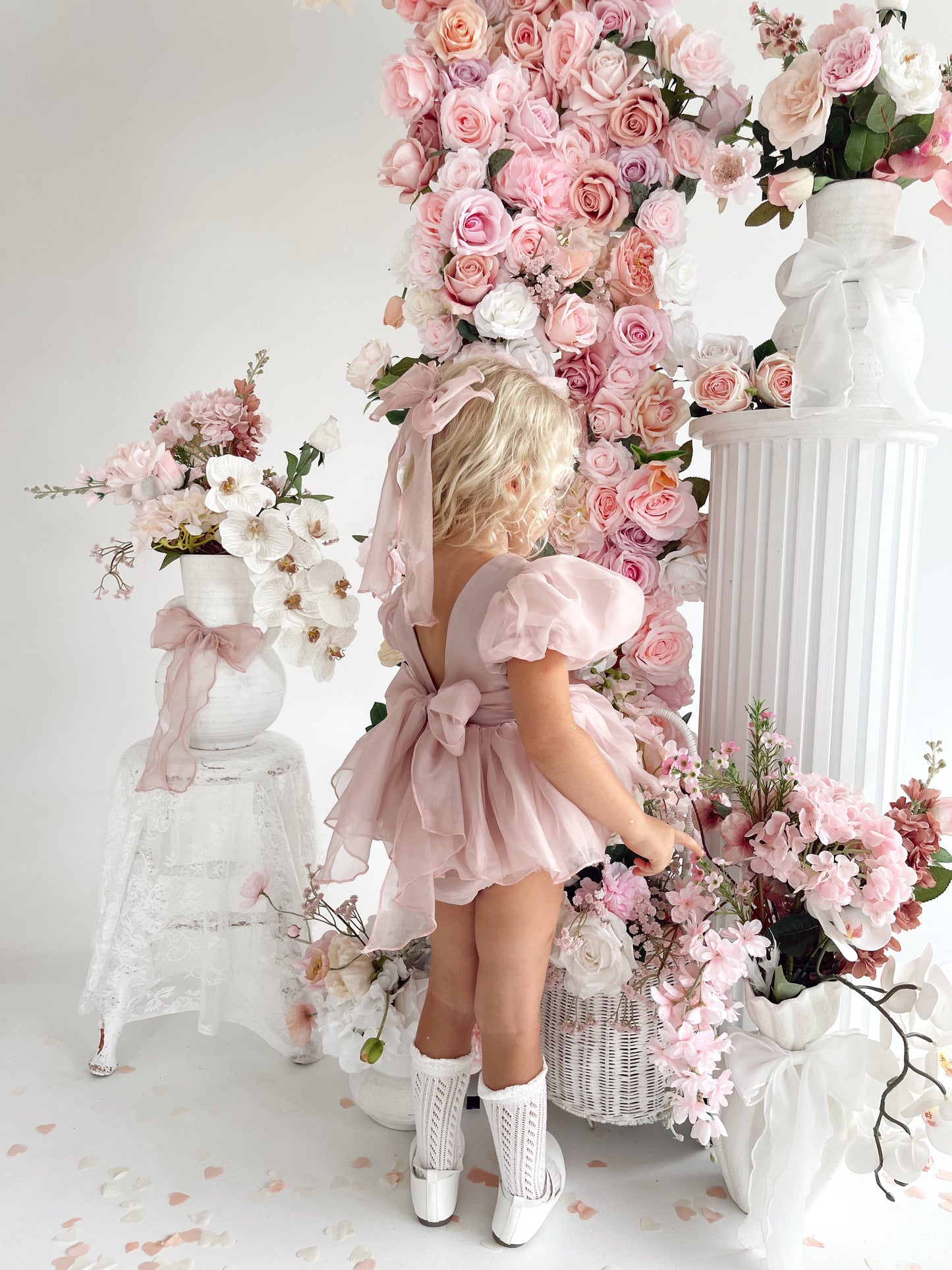 Clementine Matte Blush Rose Pink Organza Baby Girl Romper