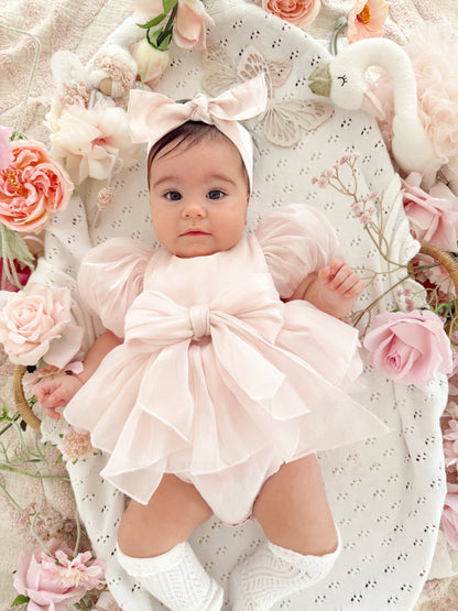 Scarlette Rose Petal Pink Organza Baby Girl Party Romper