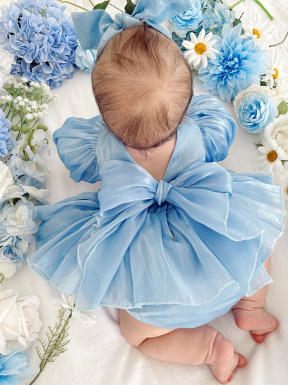 Dolly Dove Blue Organza Baby Girl Party Romper
