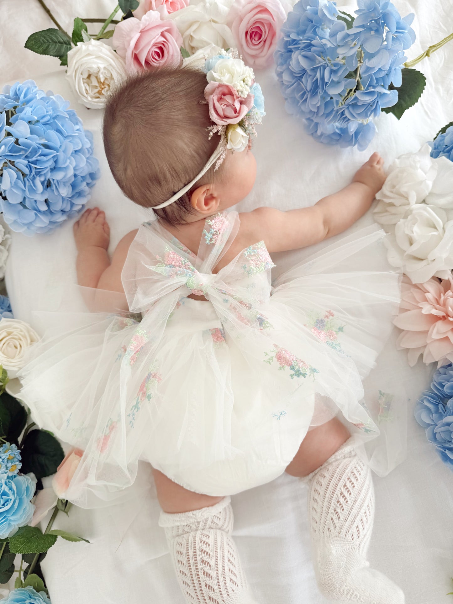 Aletta White Embroidered Baby Girl Tulle Party Romper