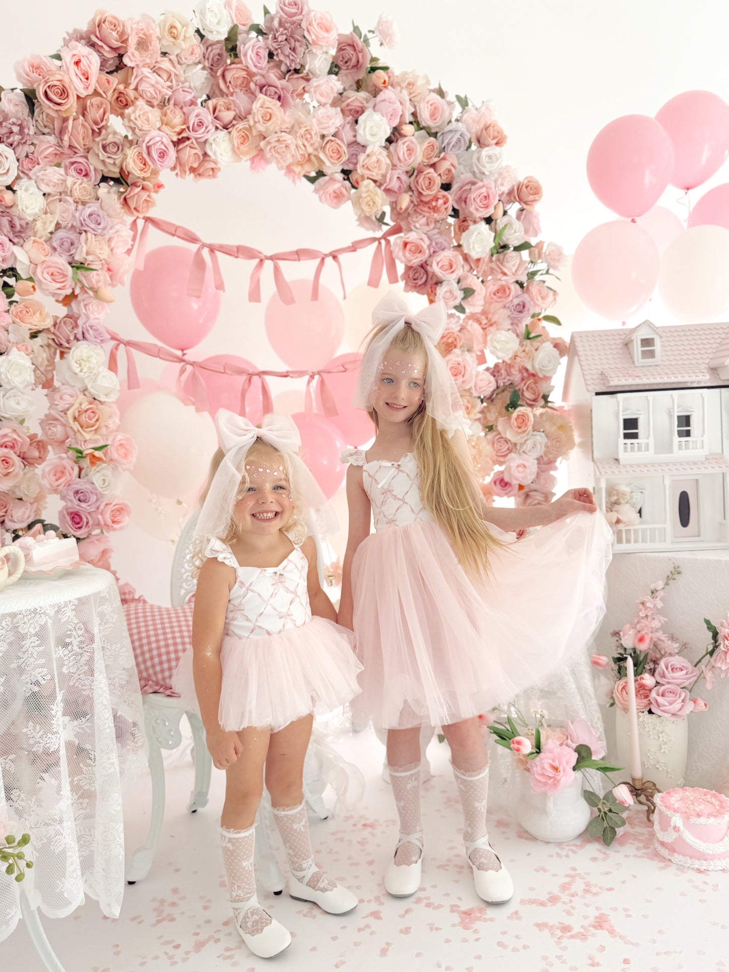 Rosette Pink Bow Baby Girl Tulle Party Romper