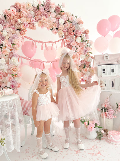 Rosette Pink Bow Baby Girl Tulle Party Romper