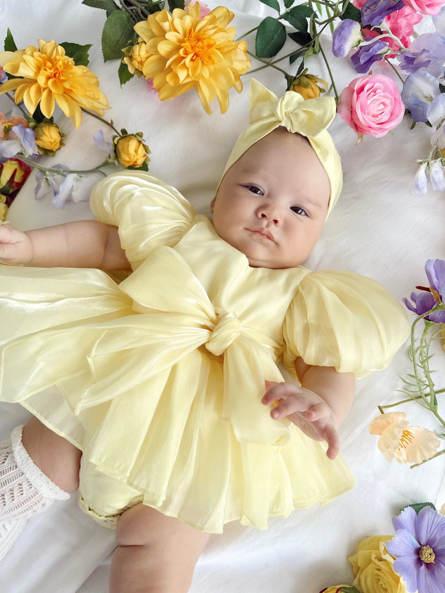 Scarlette Rose Canary Lemon Organza Baby Girl Party Romper