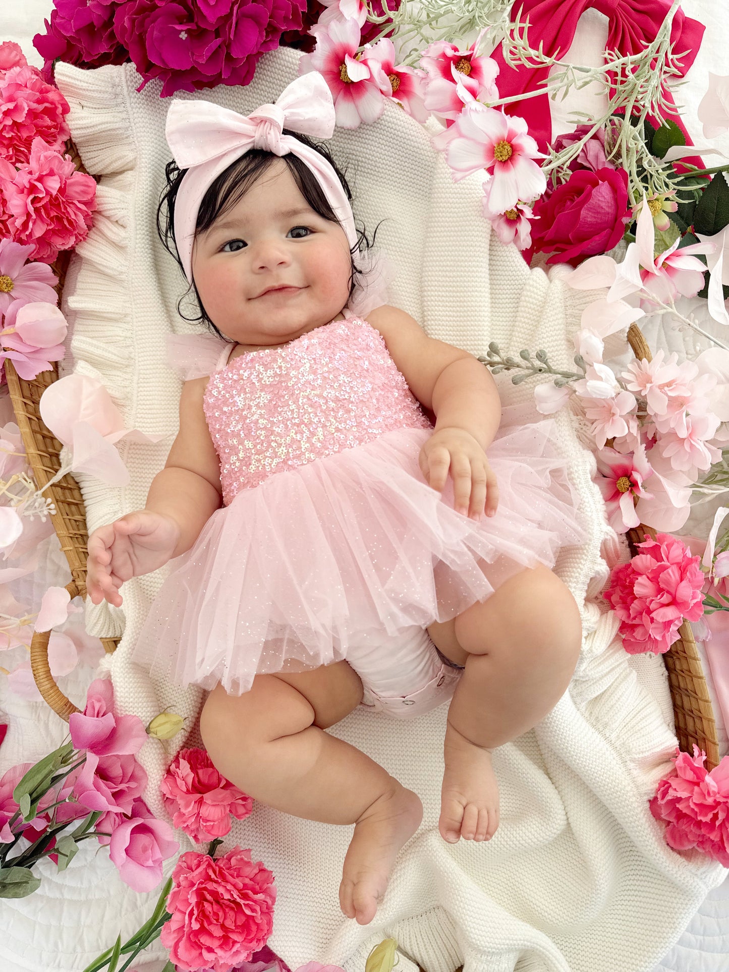 Polly Candy Pink Sequin Baby Girl Tulle Party Romper