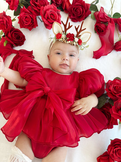 Dolly Ruby Red Organza Baby Girl Party Romper