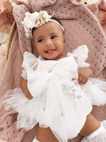 Swan Lake White Embroidered Baby Girl Tulle Party Romper