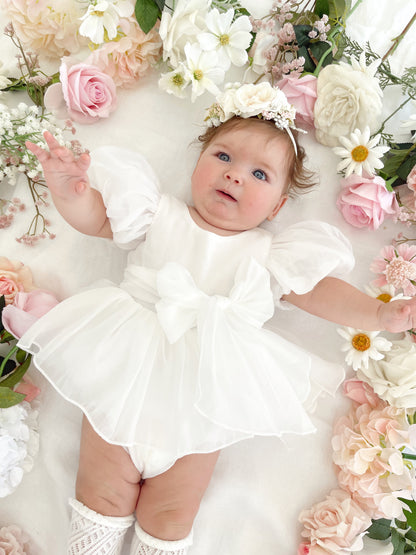 Clementine Matte White Organza Baby Girl Romper