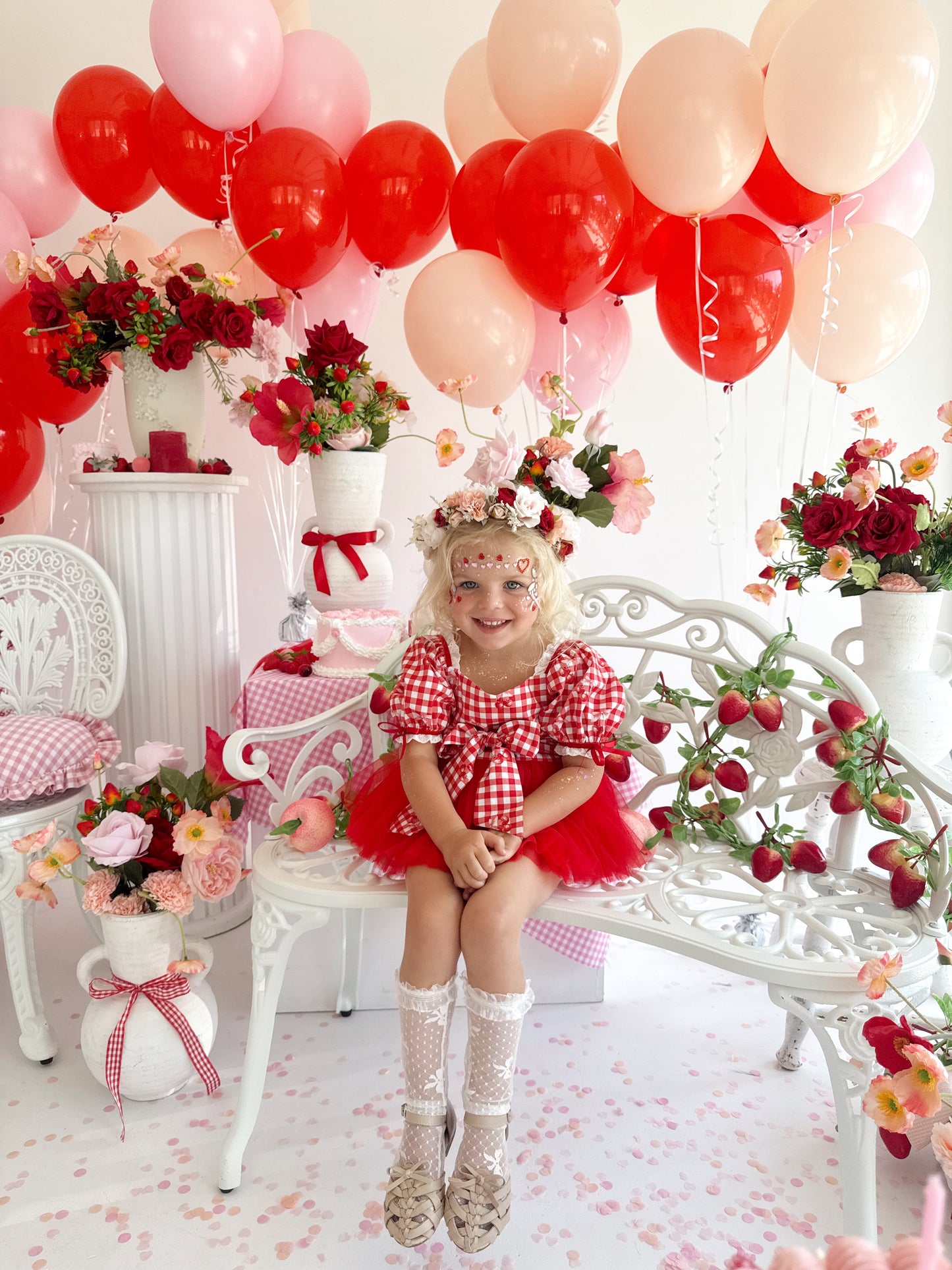 Cherry Lane Red Gingham Baby Girl Tulle Party Romper