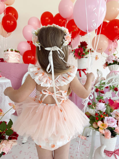 Peach Sorbet Gingham Baby Girl Tulle Party Romper