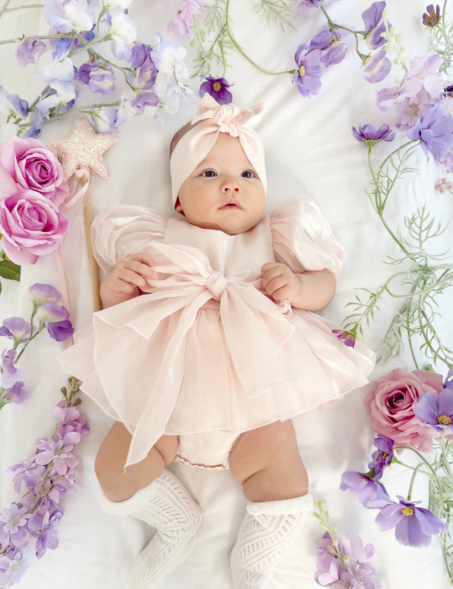 Scarlette Rose Petal Pink Organza Baby Girl Party Romper