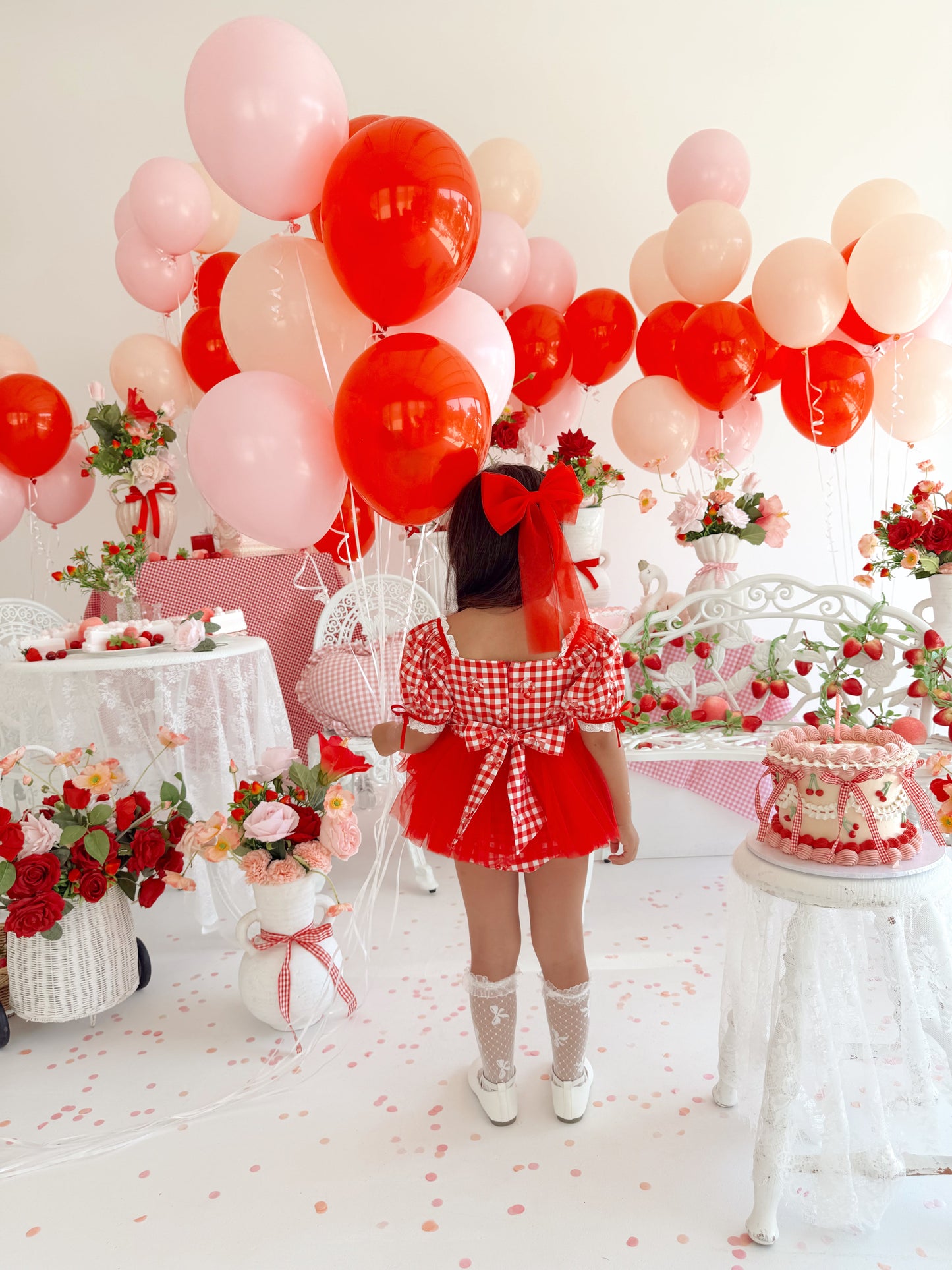 Cherry Lane Red Gingham Baby Girl Tulle Party Romper