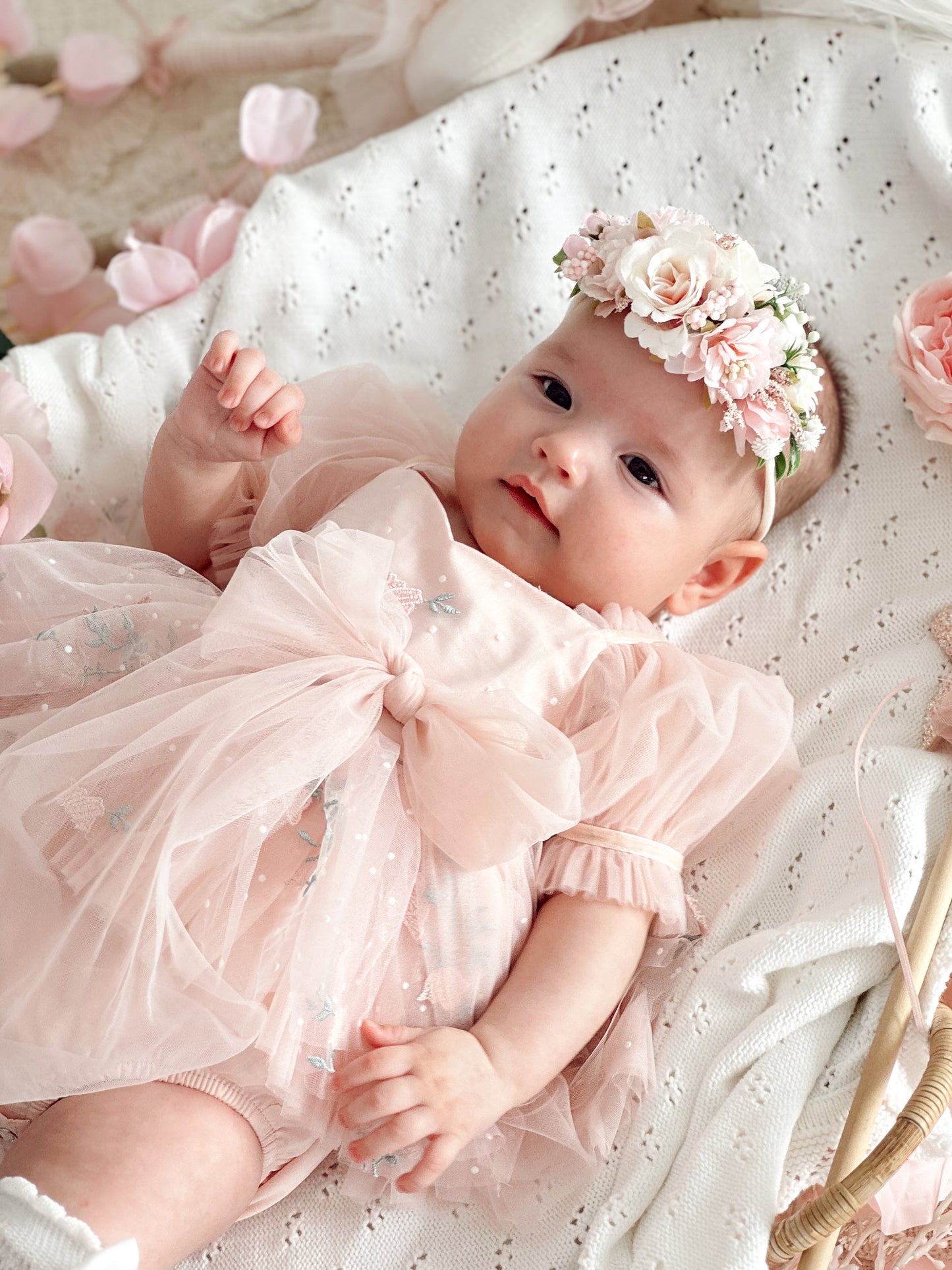 Swan Lake Ballerina Pink Embroidered Baby Girl Tulle Party Romper