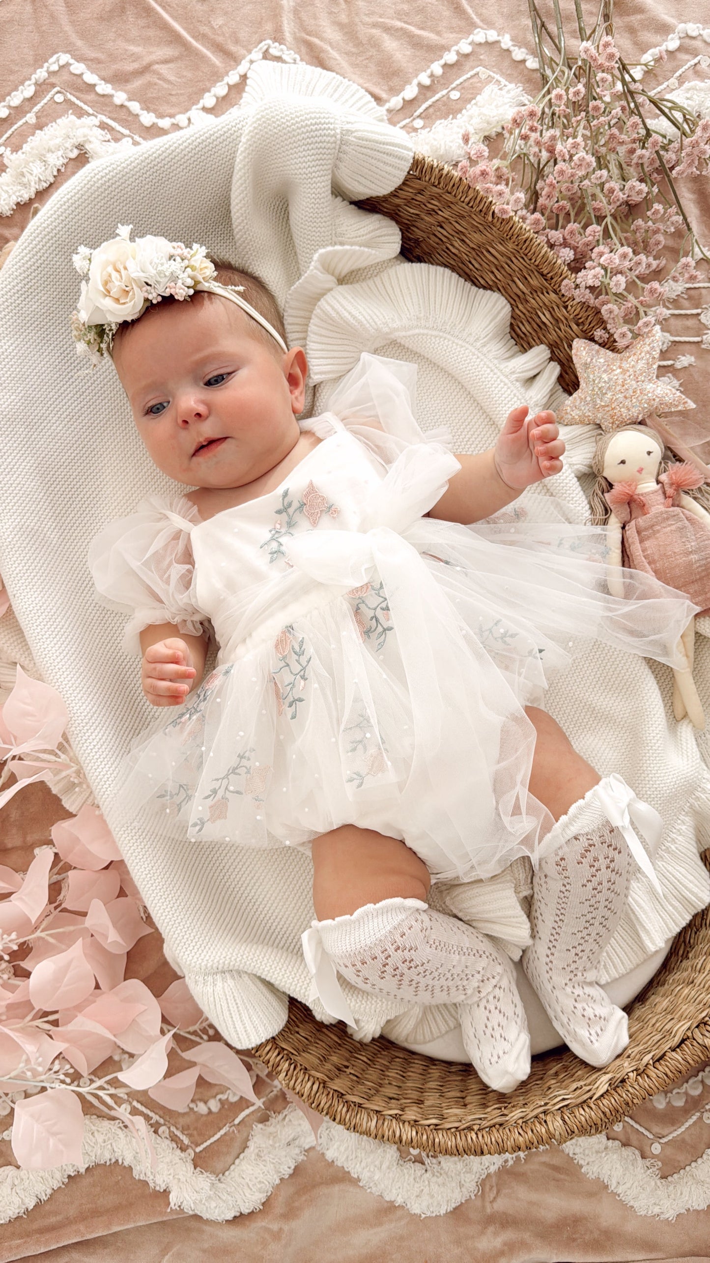 Swan Lake White Embroidered Baby Girl Tulle Party Romper