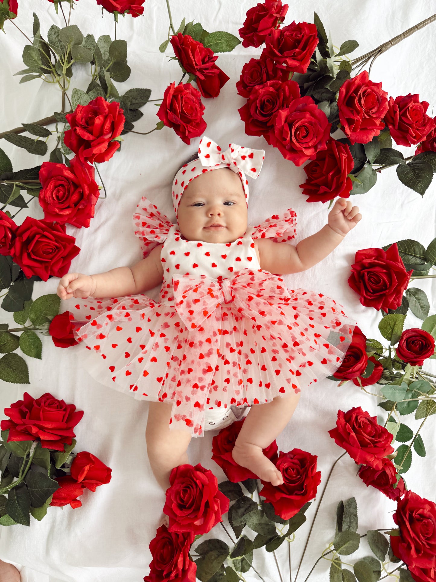 Valentina White Heart Baby Girl Tulle Party Romper