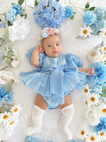 Dolly Dove Blue Organza Baby Girl Party Romper