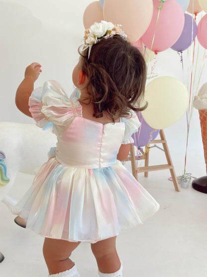 Sherbet Fairy Pastel Rainbow Organza Baby Girl Party Romper
