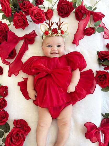 Dolly Ruby Red Organza Baby Girl Party Romper