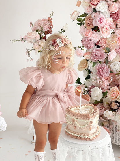 Clementine Matte Blush Rose Pink Organza Baby Girl Romper