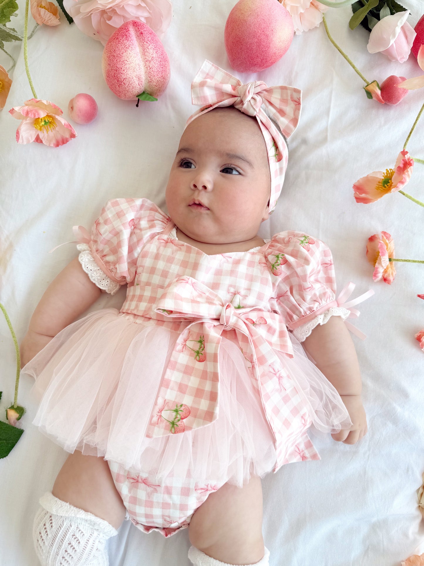 Berry Bliss Pink Gingham Baby Girl Tulle Party Romper