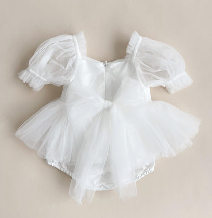 White Flower Fairy Baby Girl Tulle Romper