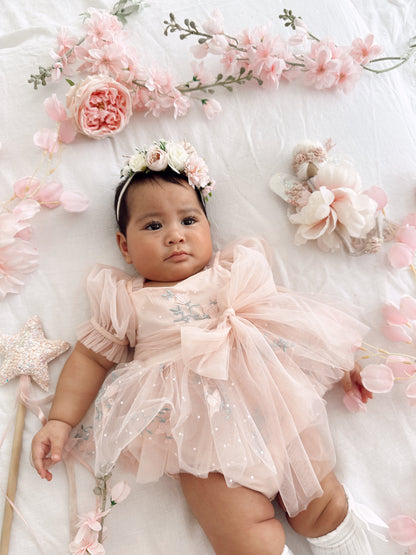 Swan Lake Ballerina Pink Embroidered Baby Girl Tulle Party Romper