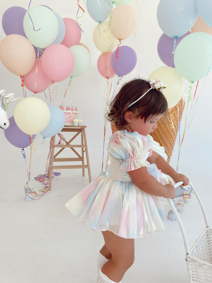Sherbet Fairy Pastel Rainbow Organza Baby Girl Party Romper