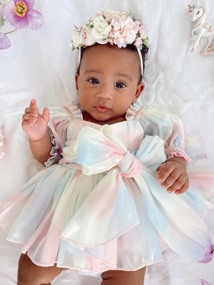 Sherbet Fairy Pastel Rainbow Organza Baby Girl Party Romper
