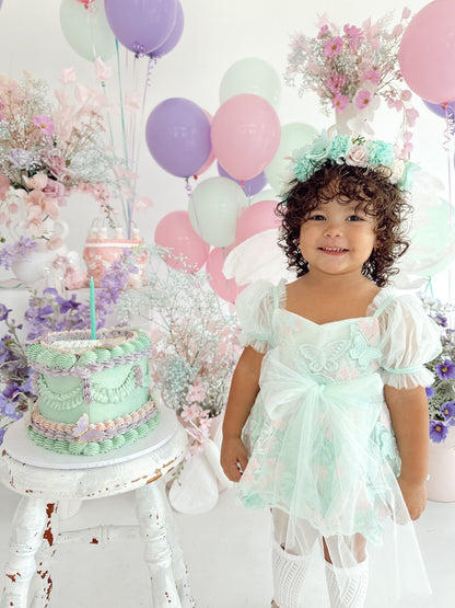 Butterfly Kisses Peppermint Pink Embroidered Baby Girl Tulle Party Romper
