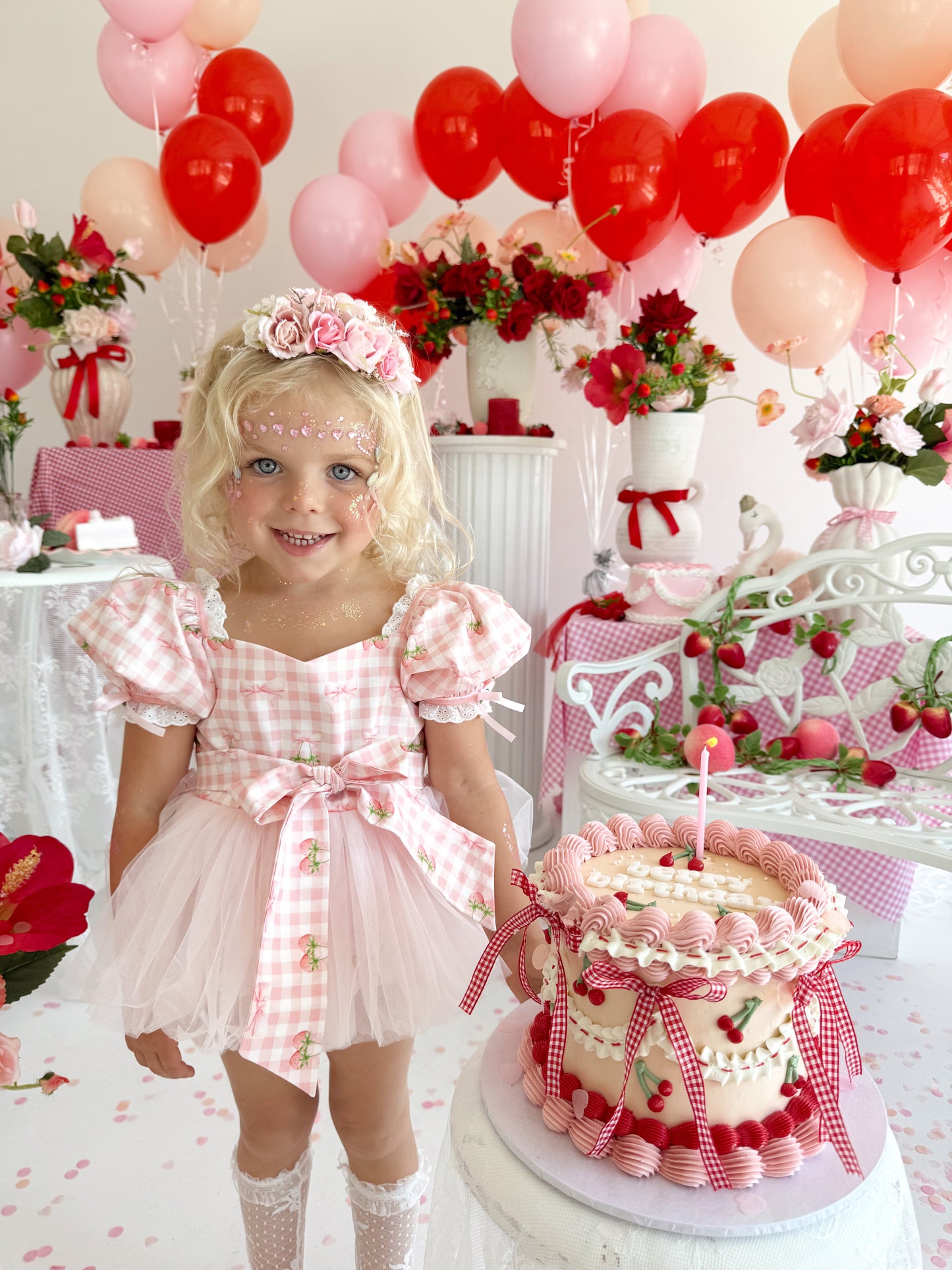 Berry Bliss Pink Gingham Baby Girl Tulle Party Romper