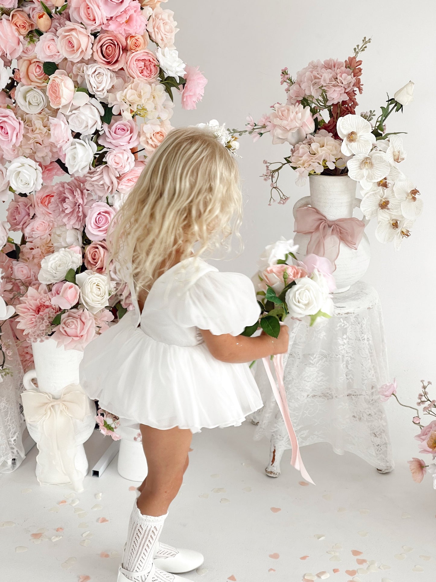 Clementine Matte White Organza Baby Girl Romper
