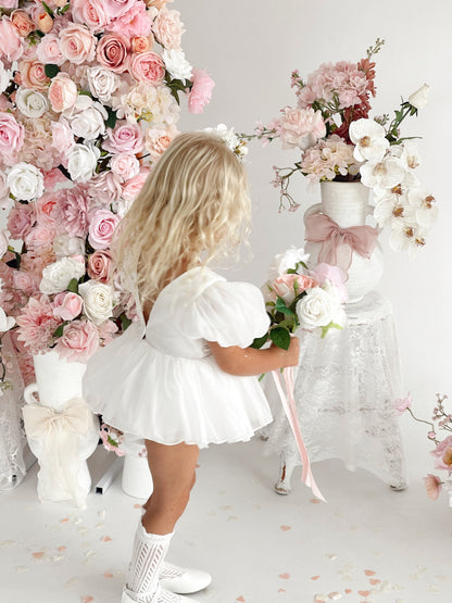 Clementine Matte White Organza Baby Girl Romper