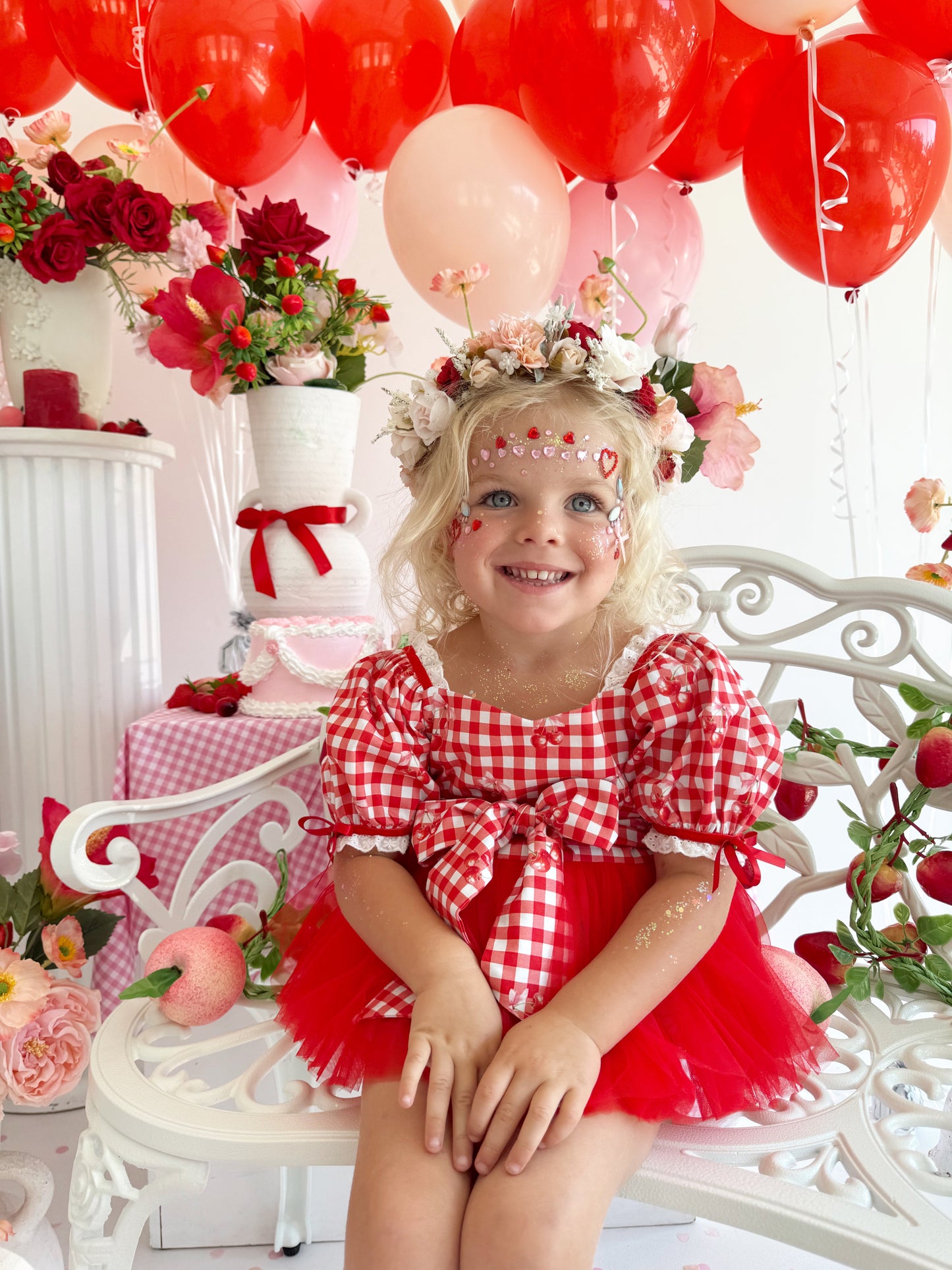 Cherry Lane Red Gingham Baby Girl Tulle Party Romper