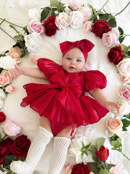 Dolly Ruby Red Organza Baby Girl Party Romper