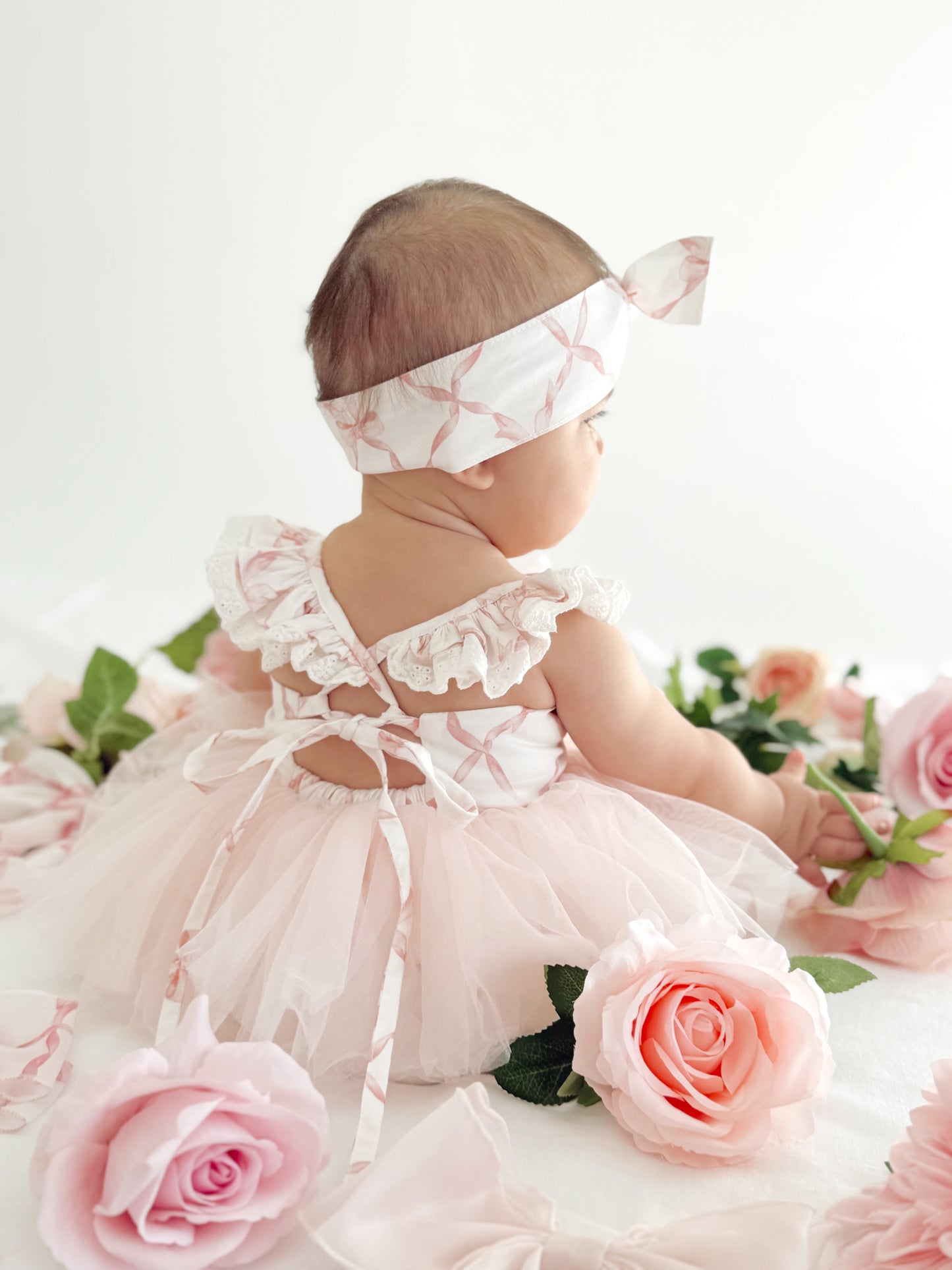Rosette Pink Bow Baby Girl Tulle Party Romper