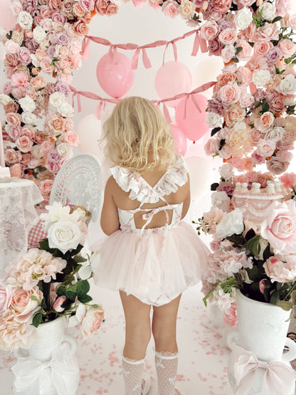 Rosette Pink Bow Baby Girl Tulle Party Romper