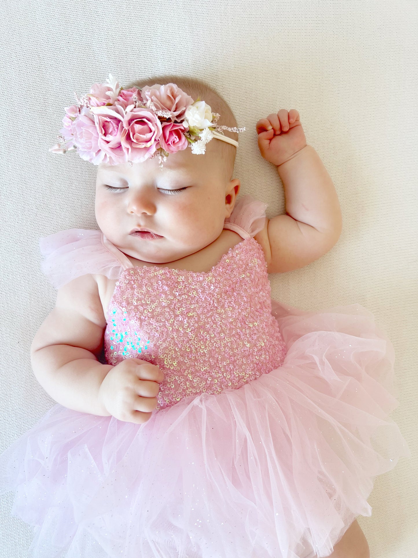 Polly Candy Pink Sequin Baby Girl Tulle Party Romper