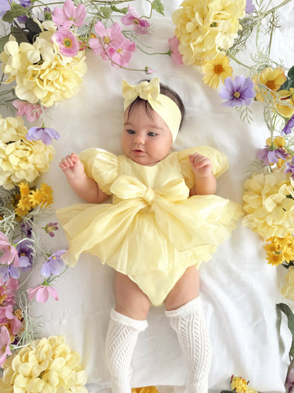 Scarlette Rose Canary Lemon Organza Baby Girl Party Romper
