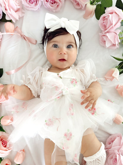 Fleur Butterfly Embroidered Baby Girl White Tulle Party Romper